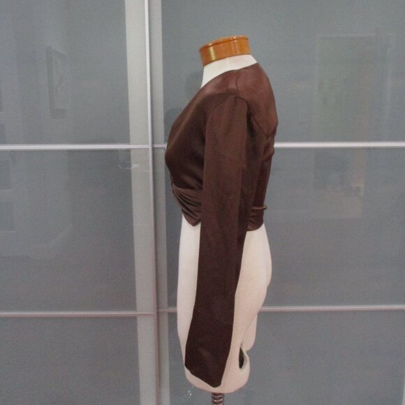 Nanushka Long Sleeve Cropped Twisted Front Satin Effect Top - Picture 4 of 6